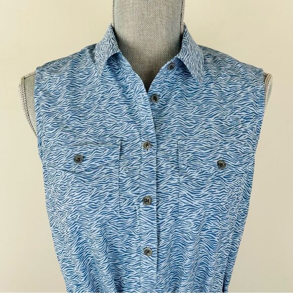 NWOT Eddie Bauer Travex Departure Button Front Blue Wave Shirt Dress SZ S - Picture 2 of 9